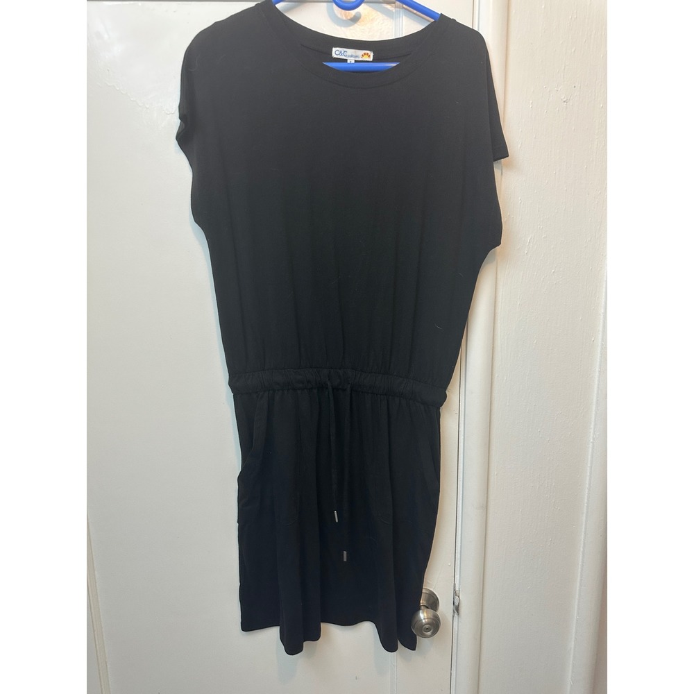 C&C California Womens Black Knit Drawstring Waist T-Shirt Dress Size S RN120246